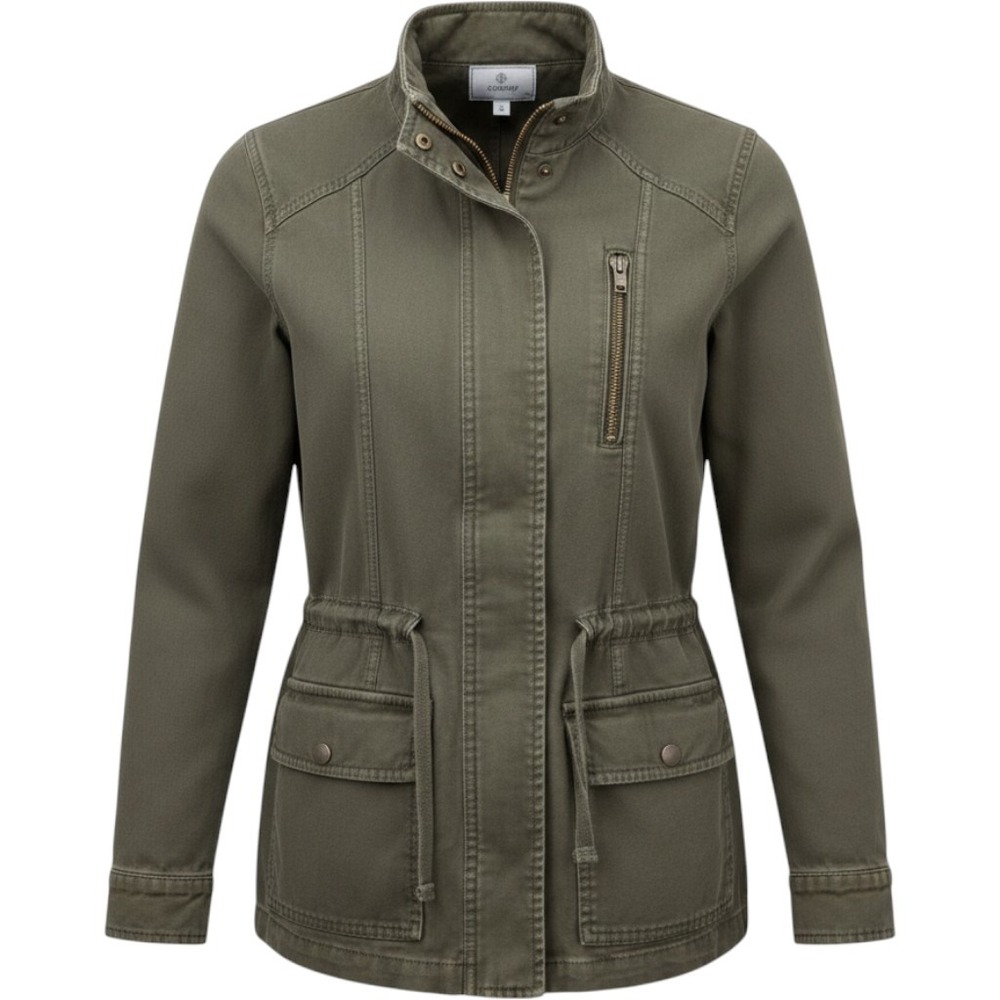 Susina Womens Utility Field Jacket S Olive Green Cotton Cargo Barn Snap‎ Coat